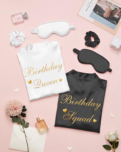 Image of Neer 21 Pcs Women Birthday Party Robe Set Queen Squad Kimono Satin Bathrobes with Eye Mask and Scrunchie for Birthday