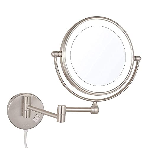 Miroir de maquillage mural éclairé en laiton avec miroir loupe 3X