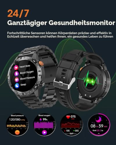 DEKELIFE Smartwatch Herren mit Telefonfunktion, 1,43' AMOLED Always-On Display Armbanduhr...