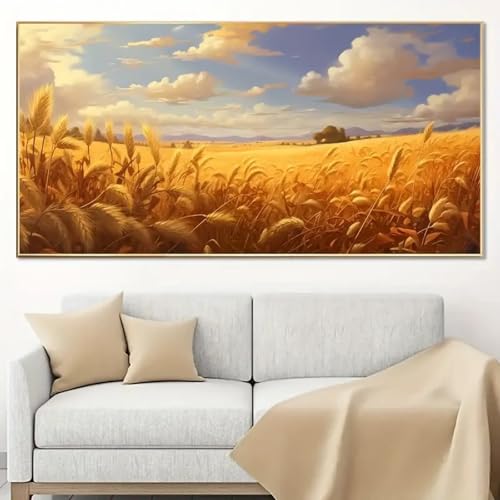 Tableau moderne champs de blé ruraux de qualité premium, grand cadre - 4