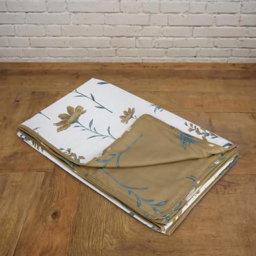 Image of HUESLAND 100% Cotton Reversible Dohar Single Bed Cotton | Soft Cambric Weave, All Weather Light AC Blanket | 56 x 89 inches, Floral - Olive Green & White
