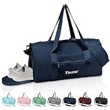 BALEINE Gym Bag for Women and Men, Small Duffel Bag for Sports, Gyms and Weekend Getaway, Waterproof Dufflebag with Shoe and Wet Clothes Compartments, Lightweight Carryon Gymbag (Blue)