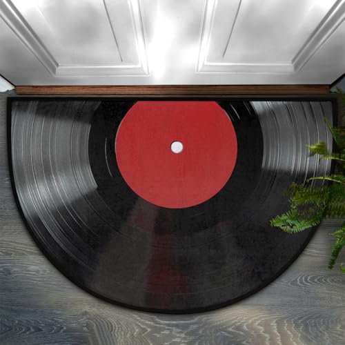 Peaom Music Vinyl Record Half Round Door Mat Indoor Entrance Low Pile Non Slip Absorbent Semi Circle Welcome Mats Doormats 36x24 in Floor Mats for Home Kitchen
