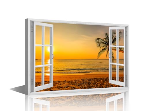 Toile murale 3D plage et coucher de soleil pour salon zen