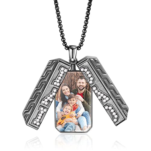 Picture Necklace Personalized Photo Pendant For Men Dad Fathers Day Custom Name Dog Tag Necklace For Men Boyfriend Memorial Necklace With Picture Hip Hop Jewelry (Dad Necklace) #TOP7