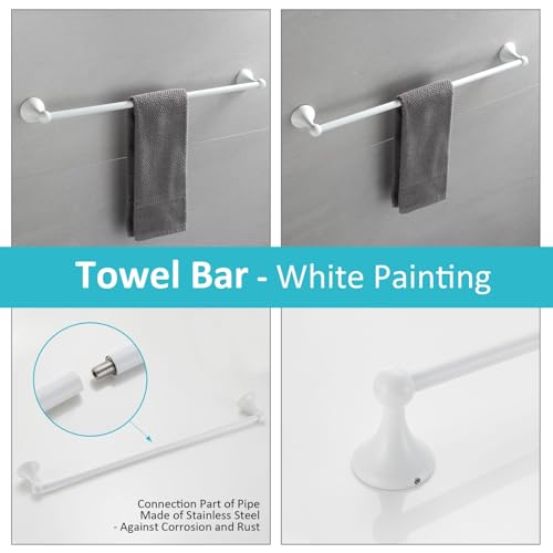 BGL Bathroom Accessories Set, White Paint Expandable Towel Bar 4-Piece Bathroom Accessory Set Wall Mounted Towel Ring Robe Hook Toilet Paper Holder Towel Holder by BGL - Image 4