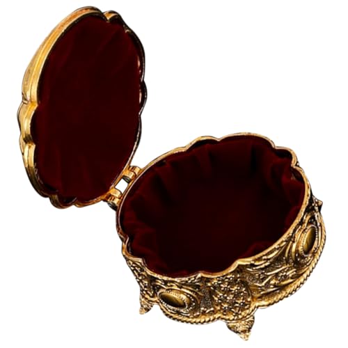 FOMIYES Caja Organizadora de Joyas Estilo Europeo Joyero Retro Metálico Diseño de Concha Tallada Pequeña Caja para Guardar Pendientes Anillos y Pulseras Decorativa para Tocador