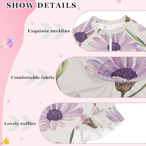 Sweet Osteospermum Neutral Girls 1 Piecing Long Sleeve Swimsuit Rash Guard for Girls Kids Bathing Suit 5-6T4