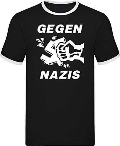 GEGEN Nazis Ringer - Camiseta de manga corta, color blanco y negro negro-blanco M Cover