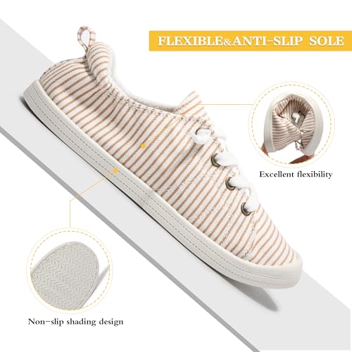 Image of FUNKYMONKEY Slip-On Canvas Sneakers for Women, Comfortable Lightweight Lace-Up Flat Casual Tennis Shoes Breathable Walking Shoes for Everyday Wear