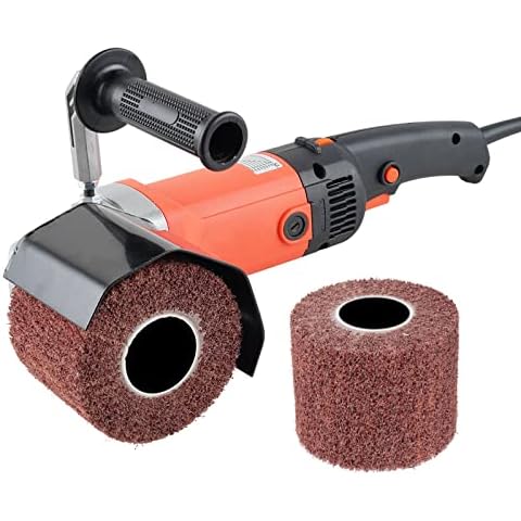 Electric Burnishing Polishing Machine 2200W Electric Drum Sander Polisher Adjustable Speed Wire Drawing Machine with 2Pc Wheels (Red) Cover