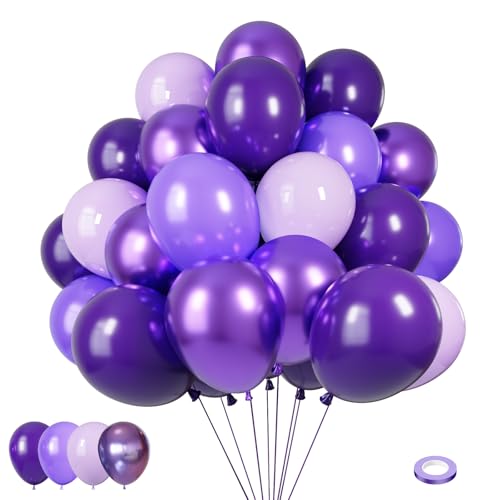 Image of Purple Balloons, 60Pcs Dark Purple Party Balloons | 12in Latex Balloons for Birthday, Bridal Showerl, Graduation Party Decorations