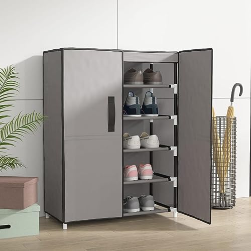Frdhee Zapatero estrecho accesorios para el hogar, zapatero, gris, 60 x 28 x 90 cm, tela para pasillo, dormitorio, salón, entrada