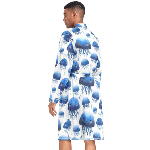 Men’s Robe Cute Jellyfish Print, Long Sleeve Bathrobe for Sleep Shower-M4