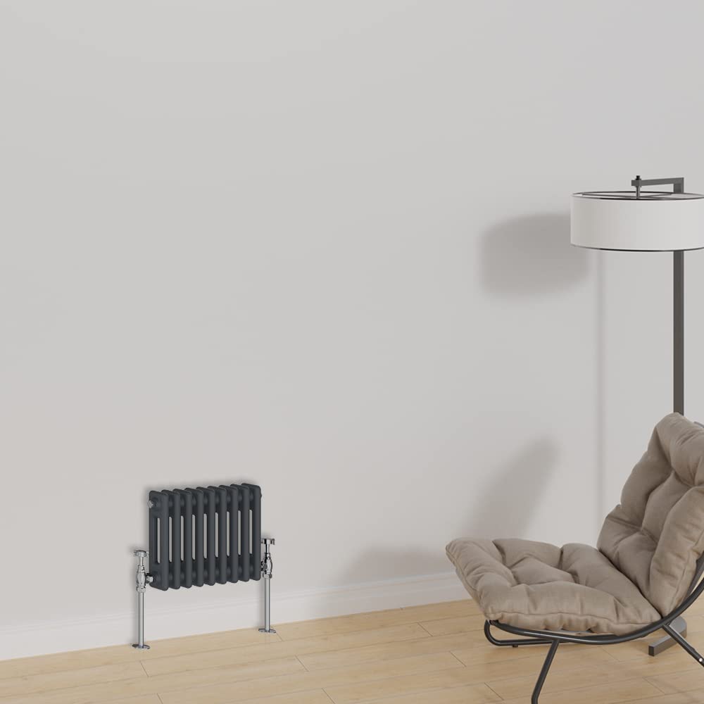 Warmehaus Horizontal Traditional Column Designer Radiator 300x425mm Double Panel Cast Iron Anthracite Central Heating Radiators