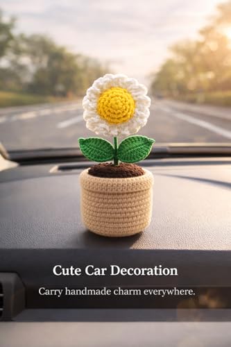 Image of Handmade Crochet Sunflower Pot - Eco-Friendly Knitted Flower Plant for Home, Office & Gifts (Beige)