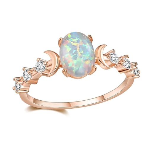 Vintage Bohemian Witchcraft Triple Moon Phase Ring Moonstone Goddess Fire Opal Ring Rose Gold Engagement Party Wedding Jewelry Rings for Women