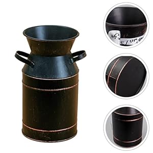 Floral Country Art Pitcher Handle Black Decor Garden Container Holders Vintage Flowers Vase Tin Style Galvanized with Retro Holder Can Farmhouse Chic Outdoor