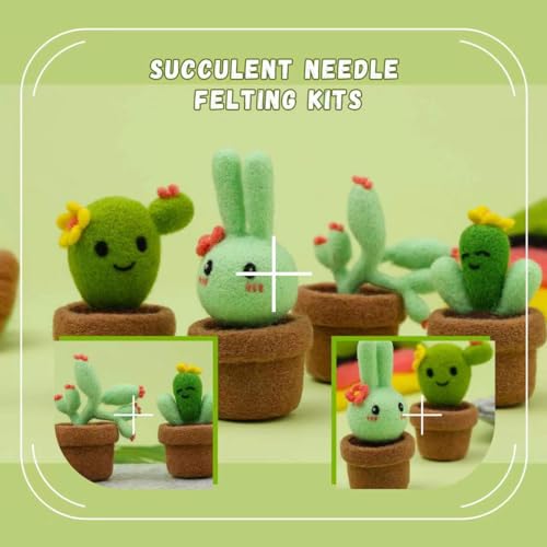 Image of Beginner's Wool Needle Felting Kit - 4 Piece Cactus Wool Set with Wool Roving, Felting Needles, Foam Mat, and Video Instructions,Ideal for DIY & Gifting