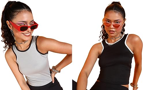 Image of POPWINGS Casual Solid Round-Neck Sleeveless Summer Wear Tank Tops Combo for Women
