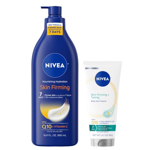 NIVEA Nourishing Hydration Skin Firming Body Lotion (16.9 Fl Oz) + Skin Firming & Toning Body Gel Cream with Hyaluronic Acid (6.7 Oz) Enriched with Q10 and Vitamin C