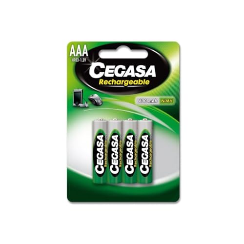 CEGASA Rechargeable - Pack 4 Pilas HR03 800 mAh, Color Verde