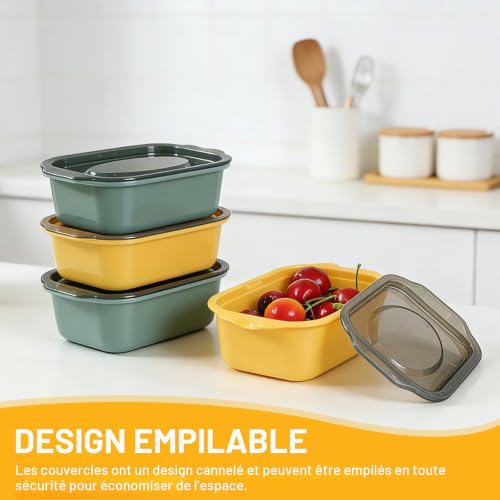 Cozary 10pcs Boîte de Conservation Rectangulaire, 200ml Boîtes Congélation avec Couvercles, Empilables, Micro-Ondes et Lave-Vaisselle, Boîtes Hermétiques pour Congélation (5 Jaunes + 5 Vertes) – vue 5