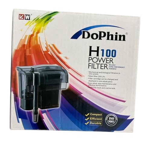 Image of TUNAI Dophin H100 Hanging Power Filter for Aquarium Fish Tank | Mechanical and Biological Filtration in One System | Output: 350 /350L /H | Suitable for Tank Size 50 L | (Original from Store)