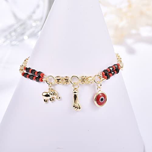 Azabache Evil Eye Elephant Bracelet 14K Gold Plated Elephant Protection Jewelry for Women3