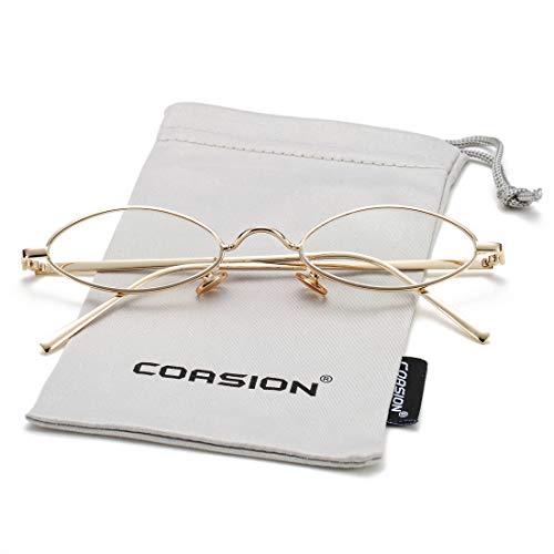 Image of COASION Vintage Small Oval Aesthetic Sunglasses Retro for Women Men Hippie Cool Metal Frame Sun Glasses