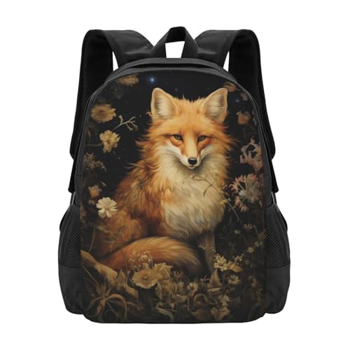 Stylish Unisex 17 Inch Backpack Fox Flowers Starlight Spacious