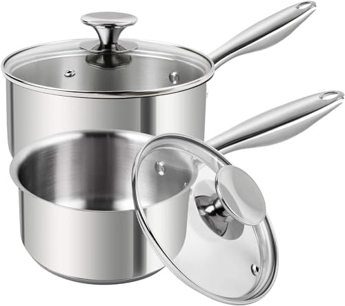 MICHELANGELO 2 Piece Stainless Steel Saucepan Set - 1Qt & 2Qt, Premium German Technology Sauce Pans, Induction Compatible 18/10 Stainless Steel