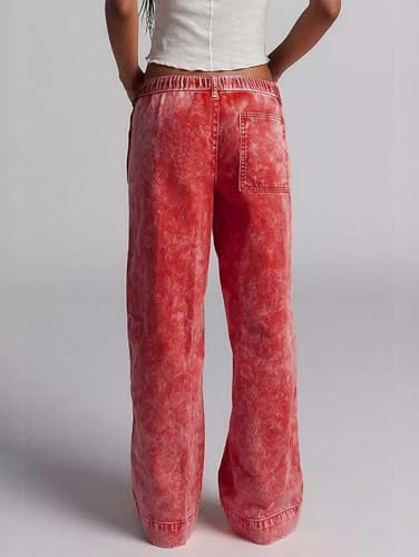 Flamingals Straight Leg Baggy Mid Rise Casual Drawstring Denim Pants4