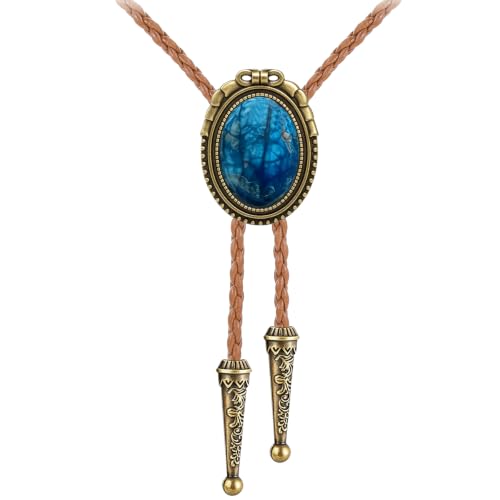 Image of GelConnie Native American Bolo Tie Rodeo Cowboy Leather Necktie Western Necklace Costume Accessories for Men,Women