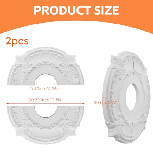 Image of White Split Ceiling Light Medallion Round Home Lighting Ceiling Medallion Home Lighting Ceiling Medallions, 2 PCS
