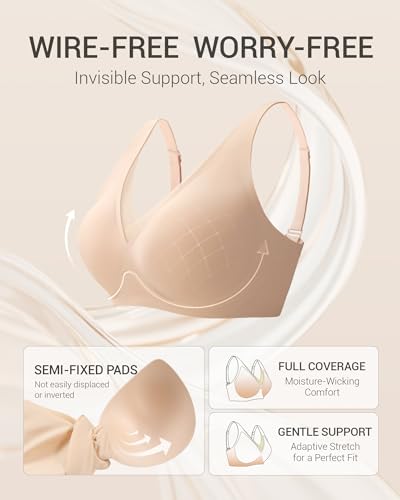 Image of Gailife Deep V Jelly Bras for Women No Underwire Wireless Seamless Push Up Bra Comfort Support Plunge Bralette Full Coverage