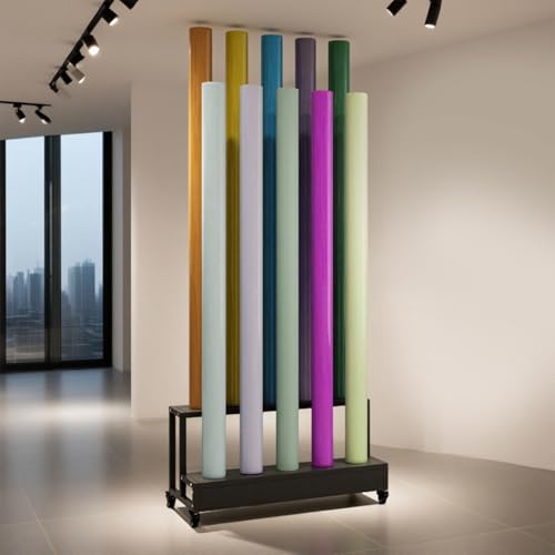 Estante ajustable para telas con soporte móvil para rollos de cuero y vinilos