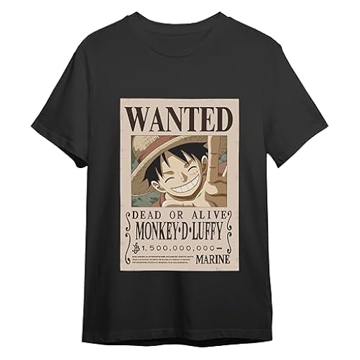 Comic Studio | One Piece Camiseta | Artículo Licenciado Oficial | Monkey D. Luffy Wanted | Negro | XL | Ya disponible en tu tienda friki favorita! En mundofriki.es!