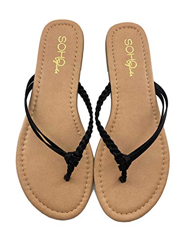 PARTY Comfortable Women Flip Flops Casual Basic Fashion Thong Sandal, SAMMY-1-BLACK-7.5