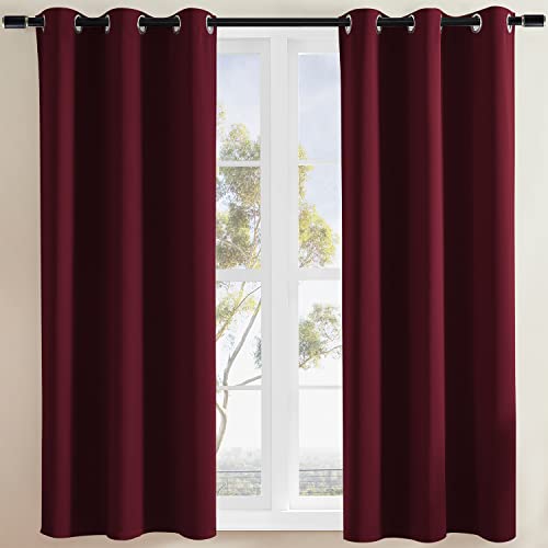 Rutterllow Blackout Curtains for Bedroom, Thermal Insulated Room Darkening Curtains 2 Panels for Living Room, Grommet Top (38x45 Inch, Burgundy Red)