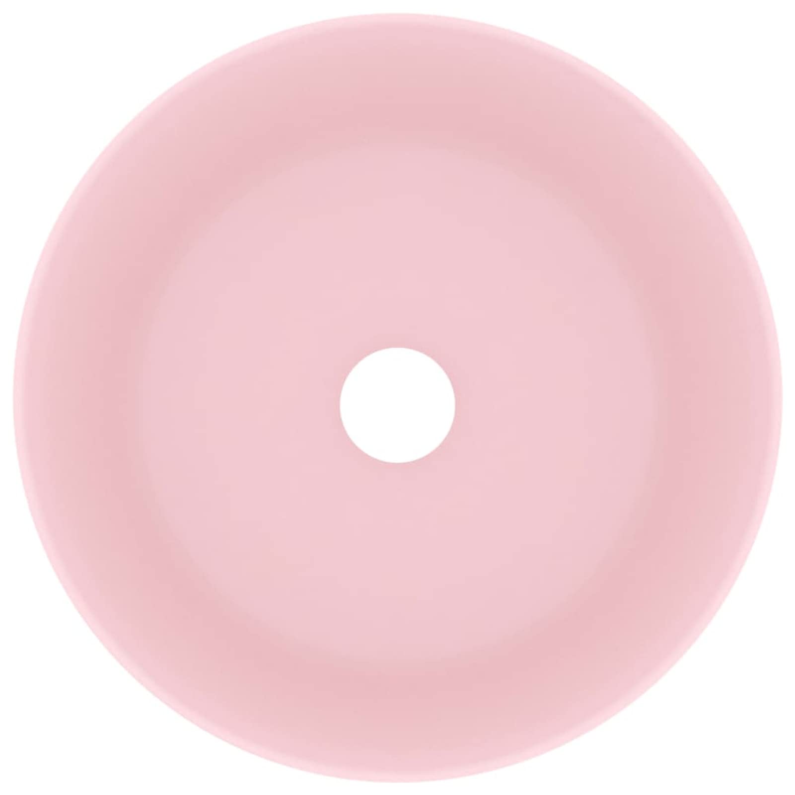 Homgoday Lavabo de lujo redondo rosa mate de 40 x 15 cm, de cerámica, lavabo de encimera para lavabo, mueble de tocador, lavabo de baño para guardarropa pequeño, accesorios de baño