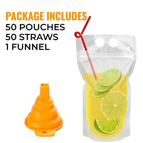 Stand Up Zipper Bags – Clear Juice Pouches With 50/25 Straws – Drink Pouches Bags – Reusable Juice Pouches – Hot Or Cold Drinks – 350Ml And 500Ml Plastic Drink Pouches – 50/25 Pcs Sets Funnel Included #TOP4