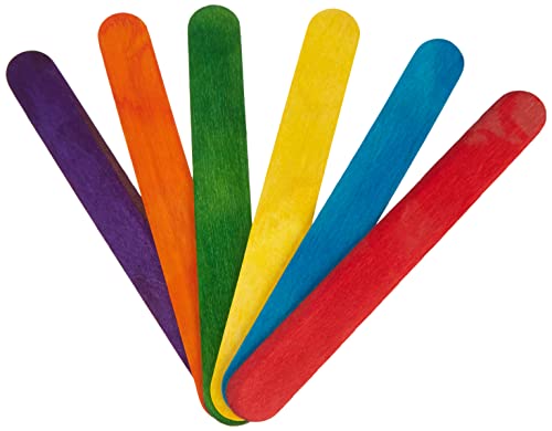 Glorex tillverkad av färgglatt björkträ, i form av ispinnar, ca. 15 cm lång med rundade ändar, paket med 100, mångsidig för hantverk, färgstarkt lackerad