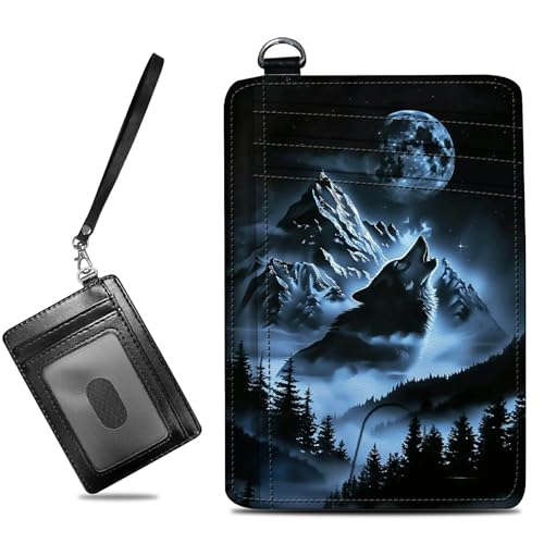 Image of Small Travel Wallets, Abstract Lone Wolf Slim Minimalist Front Pocket Wallet with Wristlet, RFID Blocking PU Leather Credit Card Holder with ID Window Change Purse for Men Women