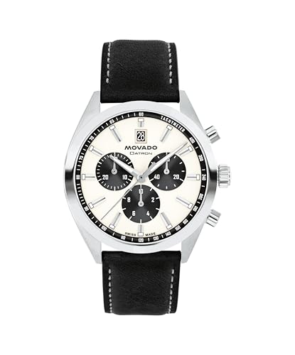 Movado Heritage Series Datron Men's Watch - Swiss Quartz Chronograph Movement, Calfskin Strap - 5 ATM Water Resistance - Sport Luxury Fashion Timepiece for Him - 41mm