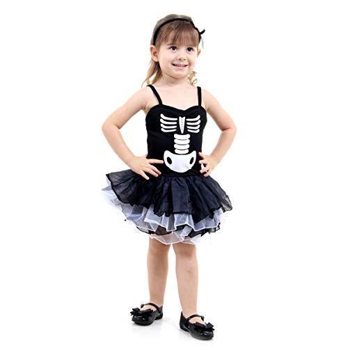 Fantasia Bruxa Esqueleto Infantil Sulamericana Fantasias Preto/Branco P 3/4 Anos