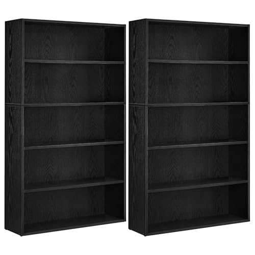 Image of VASAGLE Set of 2 Bookshelves, 30 Inches Wide, 5-Tier Open Bookcases with Adjustable Storage Shelves, Floor Standing Units, Ebony Black ULBC175T56-2