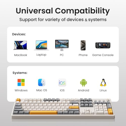 Image of Kisnt KN104 Wireless Mechanical Keyboard, 100% Full Size with Knob, Bluetooth /2.4GHz /USB-C, Custom RGB Backlit, Hot-Swappable Linear Switch, Creamy Sound for Gaming /Typing (Retro Beige)
