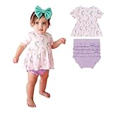 Posh Peanut Short Sleeve Basic Peplum Top & Bloomer Set - Ruffled Bummie Set - Soft Viscose from Bamboo (Unicorn Ice Cream, 12-18 Months)