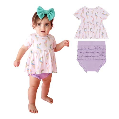Posh Peanut Two Piece Set - Short Sleeve Peplum Top & Shorts Set - Breathable Viscose from Bamboo Baby Girl Outfits